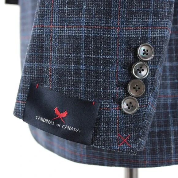 Cardinal of Canada NWT Wool Blend Sport Coat Size 40R US In Blue w/ Coral Plaid